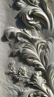 Ornate plaster detailing on historical building wall photo