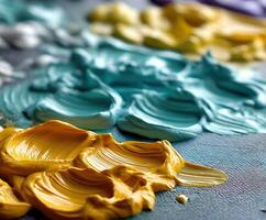 Vibrant paint colors blending on artist's palette photo