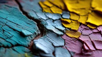 Close-up of textured cracked paint on wooden surface photo