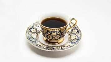 Elegant Coffee Cup with Saucer on White Background for Classic Style photo