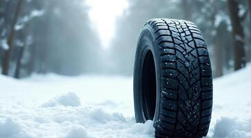 A tire is shown in the snow photo