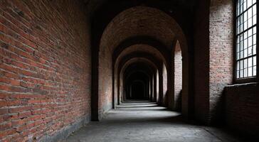 Arched Corridor in Historic Brick Building with Natural Lighting photo