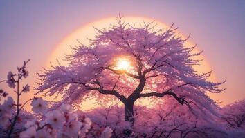 Cherry Blossom Tree in Spring Sunlight photo