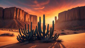 Cactus in Desert at Sunset photo