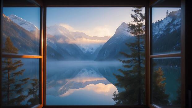 Mountain Lake View From Window photo