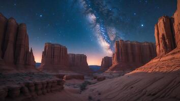 Night Landscape with Rock Formation and Starry Sky photo