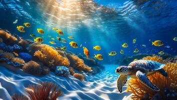 Sea Turtle and Coral Reef Underwater Scene photo