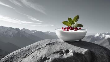Yogurt with Pomegranate on Mountain Top photo