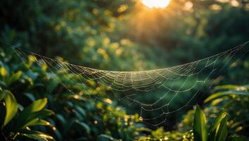 Spiderweb Among Greenery at Dawn photo