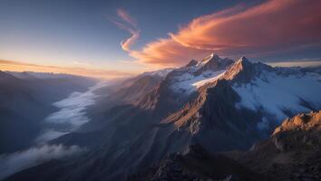 Snow Mountain Peak View at Dawn, Cloudscape Mountain Landscape photo