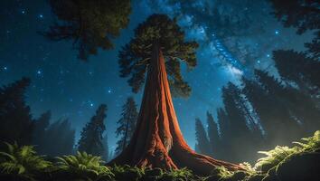 Giant Sequoia Tree Under Night Sky with Stars photo