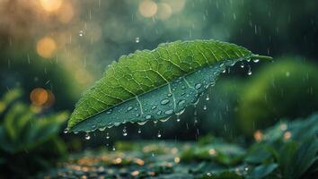 Leaf in Rain with Water Droplets Nature Close Up photo