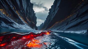 River in Canyon with Red Water photo