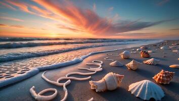 Seashell at Sunrise on Beach photo