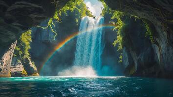 Waterfall and Rainbow Scenic View photo