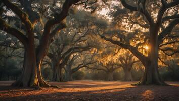 Trees with Spanish Moss in Sunlight photo