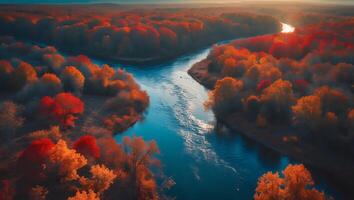 River Flows Through Autumn Forest Landscape photo