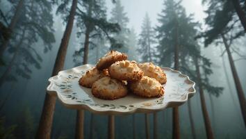 Coconut Macaroons with Forest Background photo