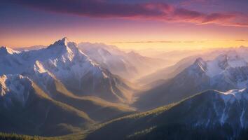 Snowy Mountain Range at Sunset Scenery photo