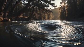 Whirlpool in River Surrounded by Forest photo