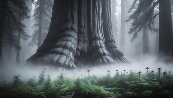 Giant Tree in Foggy Forest photo