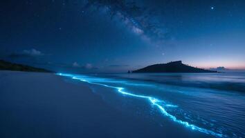 Bioluminescent Wave at Night Under Milky Way photo