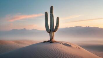 Cactus Standing Tall in Desert Sand Dunes photo