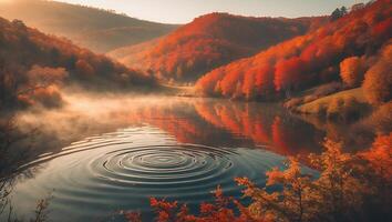 Autumn Lake with Ripples and Colorful Forest photo