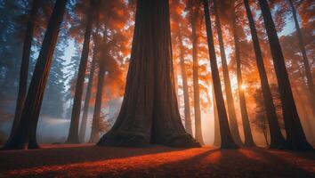 Giant Sequoia Tree in Forest with Sunlight photo