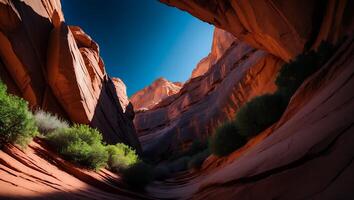 Antelope Canyon View with Blue Sky and Desert Landscape photo