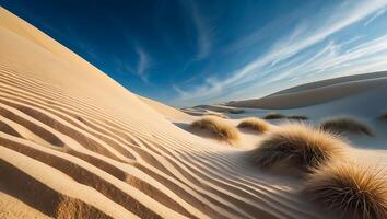 Desert Landscape with Blue Sky Sand Dune and Dry Grass Scenery photo