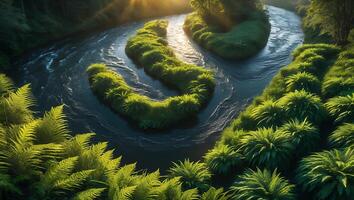 River Winding Through Lush Forest photo
