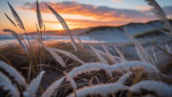 Beach Grass at Sunset on the Coast photo