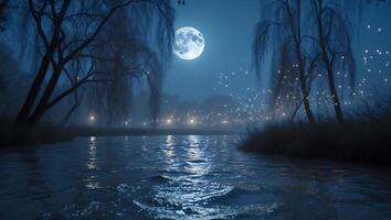 Moon Over Still Water at Night photo