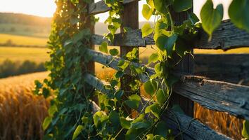 Vine Covered Fence in Rural Landscape photo