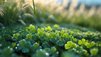 Green Clover Field with Sunlight in the Morning photo