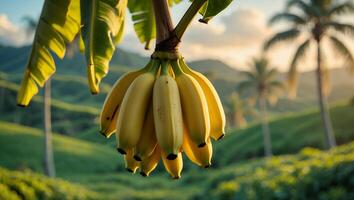 Banana on Tree in Green Landscape photo