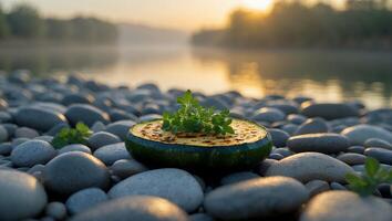 Grilled Zucchini with Herbs on Stone Beach photo