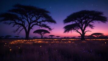 African Tree Silhouette Against Colorful Sky photo