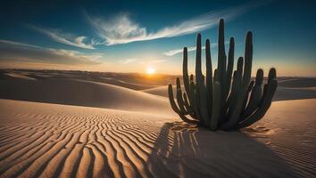 Cactus in the desert at sunset photo
