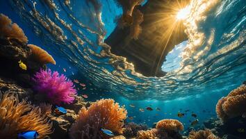 Underwater scene with colorful coral and fish photo