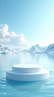 Serene Ice Landscape with Reflective Water and Floating Platform photo