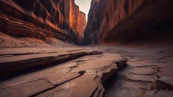 Canyon Landscape with Desert Floor and Cliff Walls photo