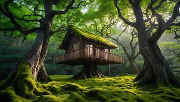 Treehouse in Mossy Forest photo