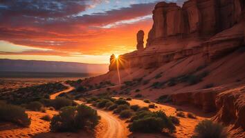 Desert Landscape with Sunrise Over Rocks photo