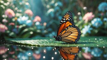 Butterfly on Leaf in Nature Scene photo