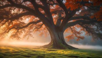 Autumn Tree in Misty Field photo