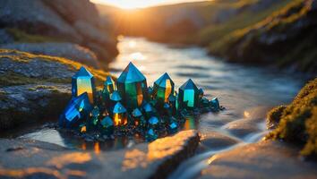 Crystal Cluster Near Stream at Sunset photo