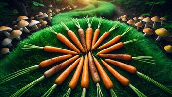 Carrots and Mushrooms on Green Path photo