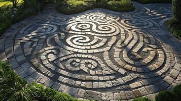 Intricate Stone Pathway Design in a Serene Garden Landscape photo